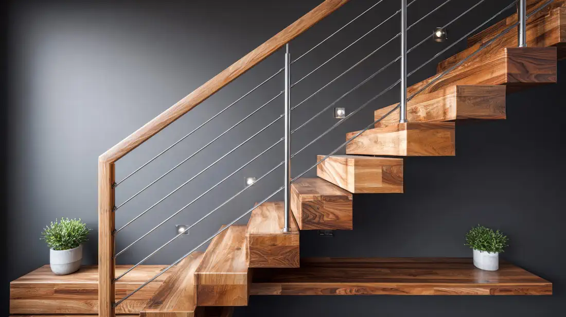 Treppe aus Holz und Metall von Schreinerei Bodner